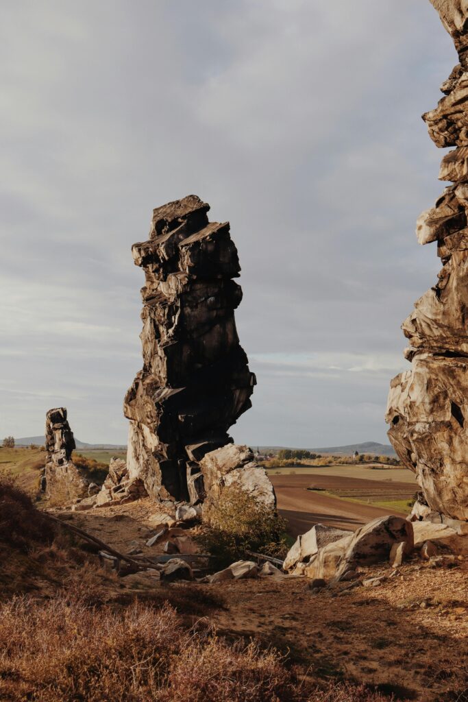 Stunning rock formations of Teufelsmauer in Harz, Germany during fall.