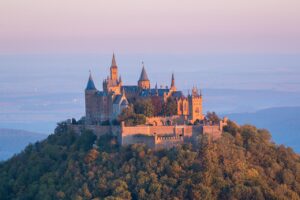 castle, hohenzollern, sunrise, fortress, morning mood, hohenzollern castle, germany, baden-wuerttemberg, nature, mountain