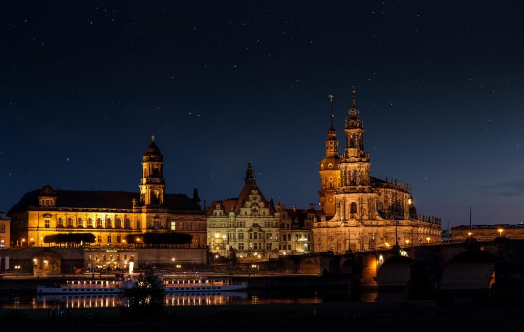 court church, palace, night, lights, illuminated, evening, starry sky, buildings, church, ship, river, elbe, historical, historic, historic center, dresden, germany, palace, palace, palace, ship, ship, dresden, dresden, dresden, dresden, dresden